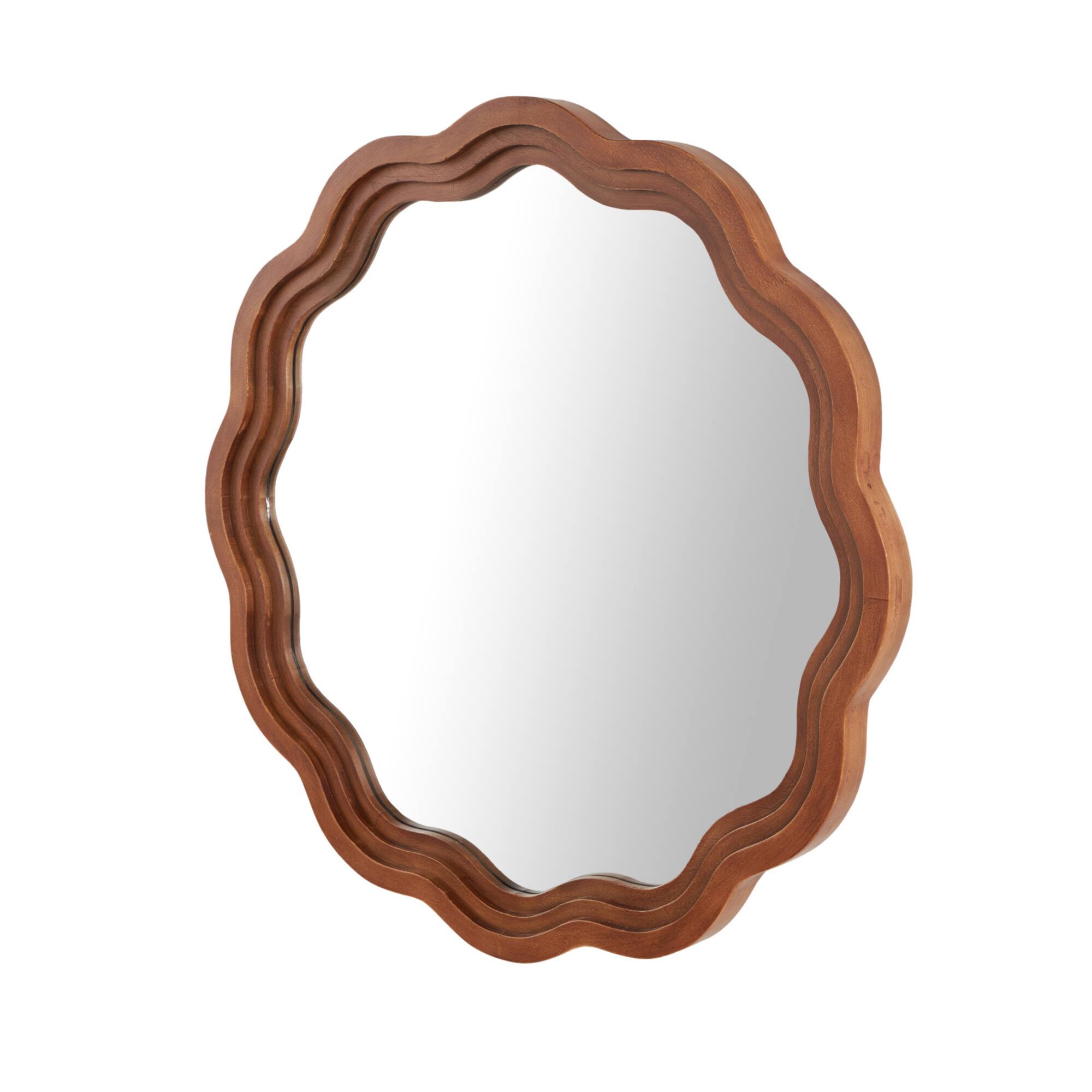 31" Brown Wood Handmade Wall Mirror with Dimensional Carved Frame
